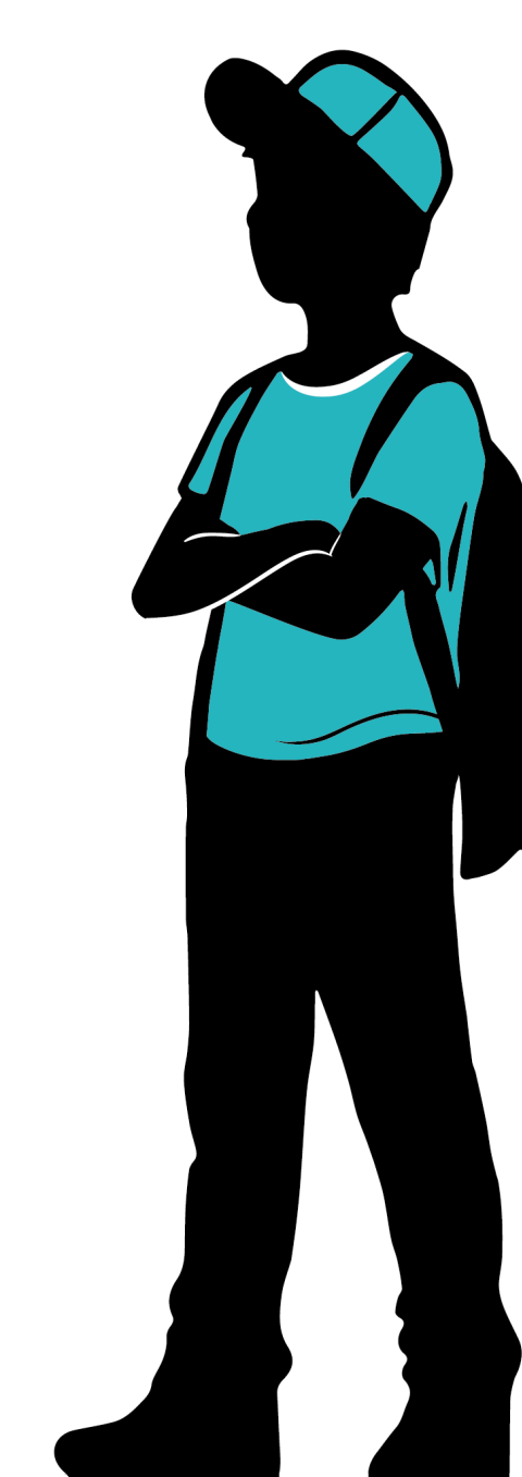 Illustration of a young entrepreneur wearing a backpack and baseball cap